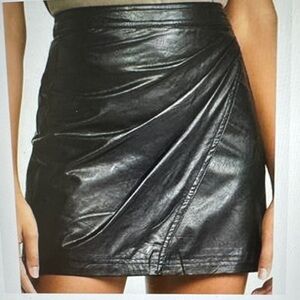 Free People Black Faux Leather Ruched Mini Skirt